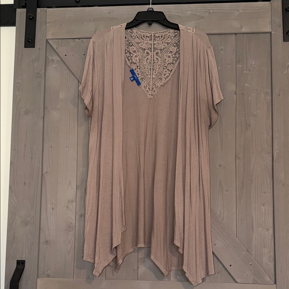 Apt. 9 Sweaters - Apt. 9 Taupe Lace Detail Top